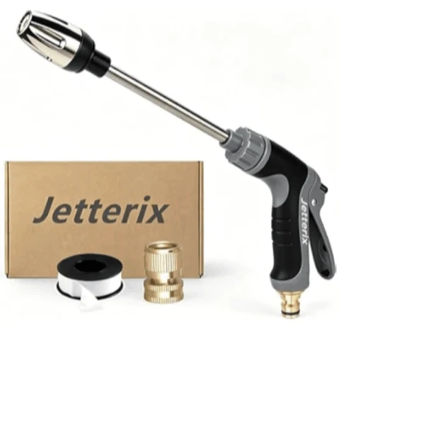 Jetterix nozzle kit with handle, extension wand, connector and alternate spray head